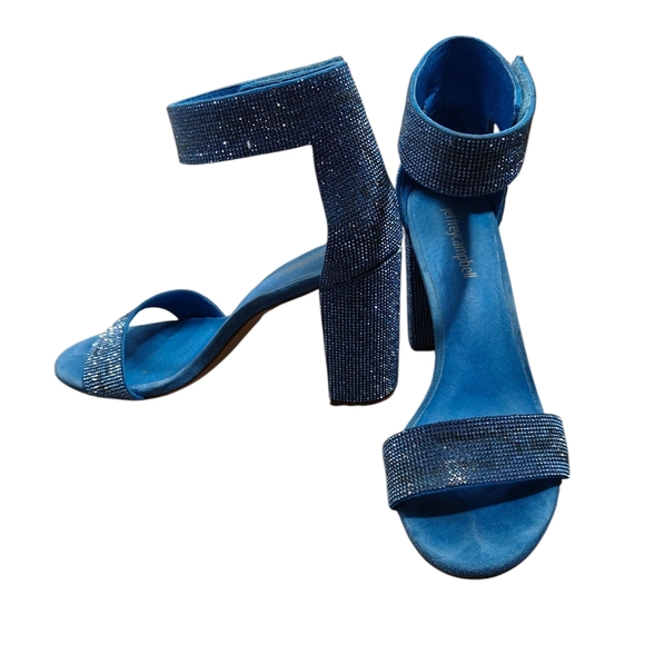 JEFFREY CAMBELL Lindsay Blue Rhinestone Strap Heels Size 8 - Picture 1 of 16